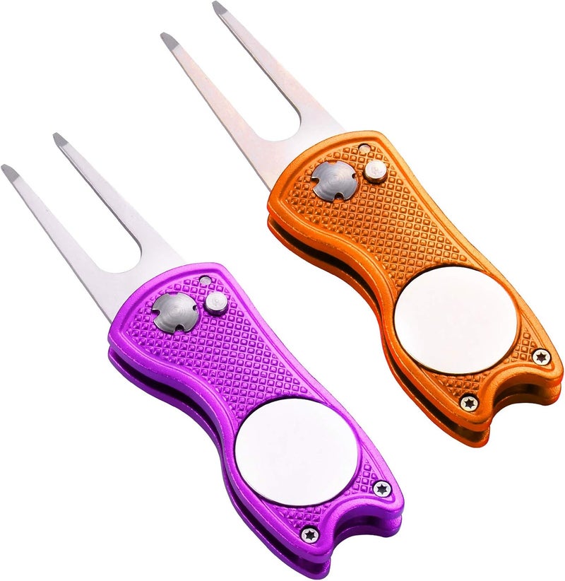 Fpxnb 2 Pack Metal Foldable Golf Divot Tool with Pop-up Button & Magnetic Ball Marker (Pack of 2, Fish Design) - Image 1